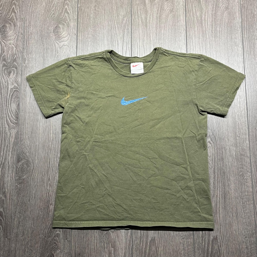 Vintage Nike Centre Logo Swoosh Green Womens Shirt Medium Made in USA 1990s